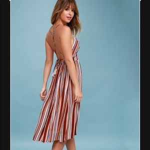 Lulus Montara Red Striped Backless Midi Dress